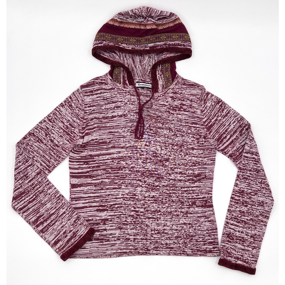 Evolution not Revolution Sweater Women Teen Medium Maroon Hoodie Embroidery